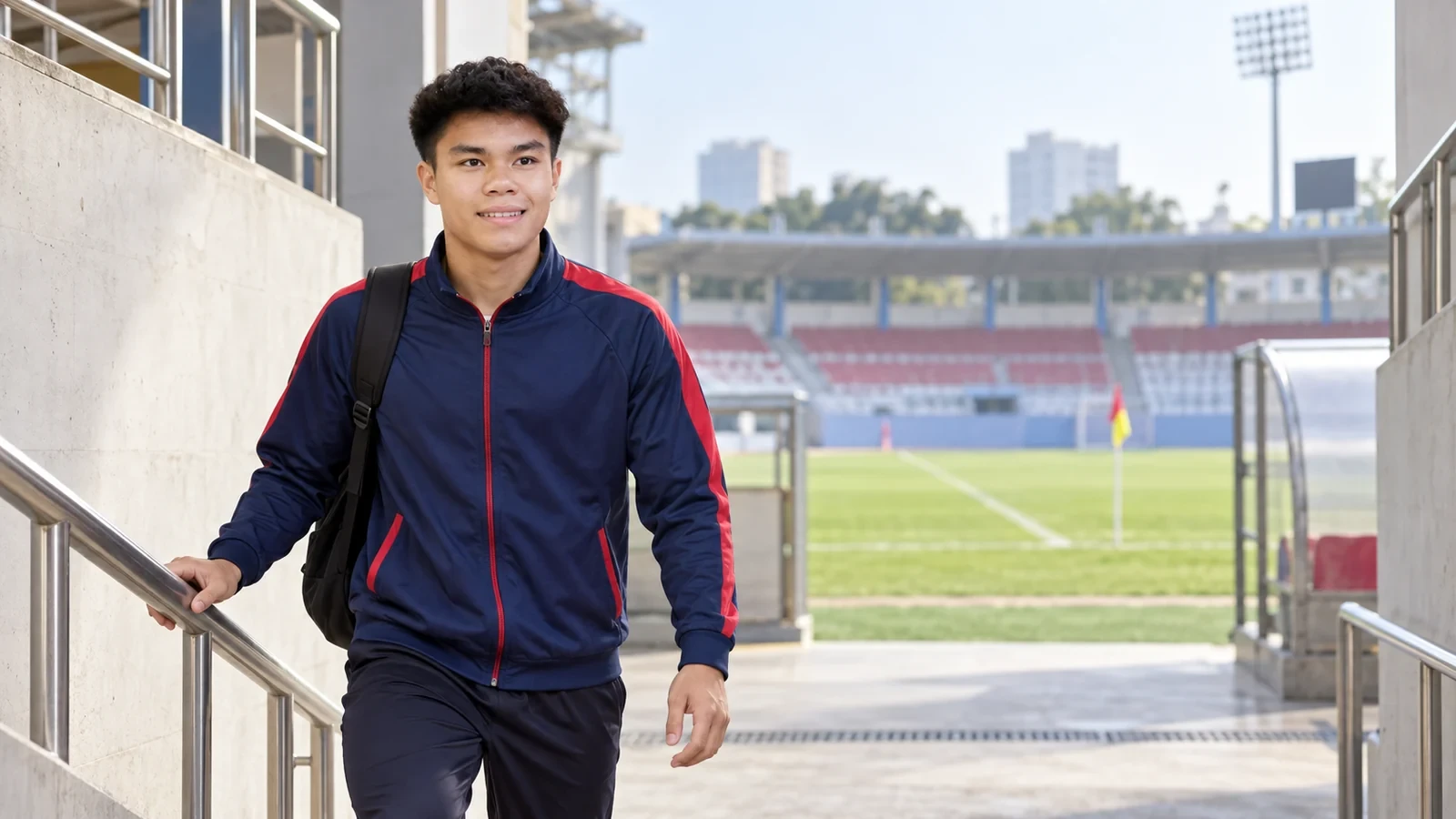 Hà Văn Phương tập động tác di chuyển ngang và quan sát phía sau trên sân tập